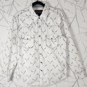 Rock & Roll Cowboy White Steer Head Cotton Pearl Snap Western Shirt